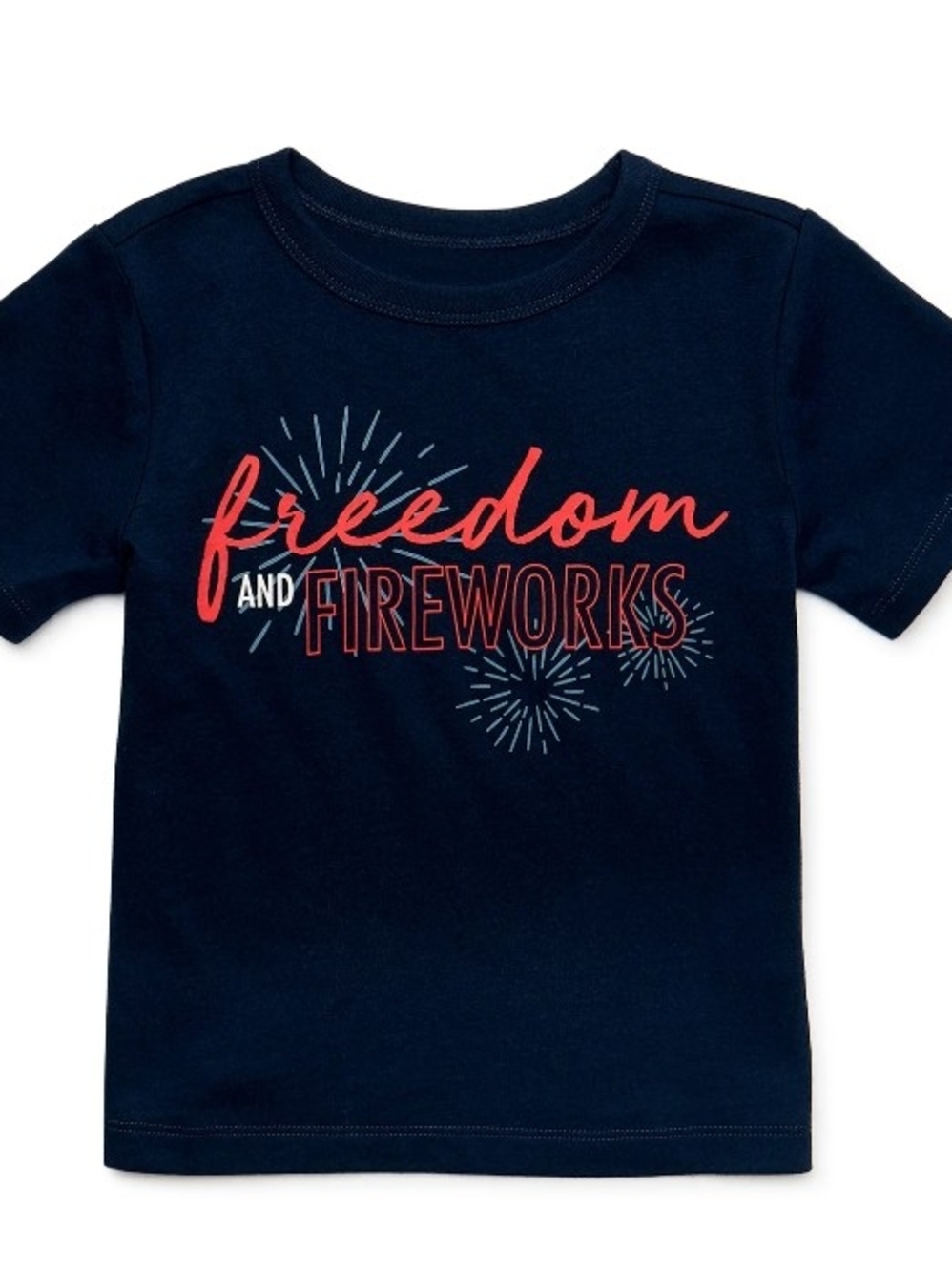 Celebrate It Navy Tee with Red and White 'Freedom and Fireworks' Graphic